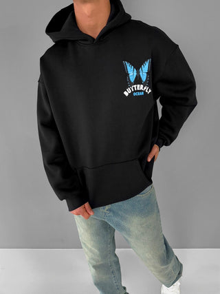 OVERSIZE BUTTERFLY FLEECE HOODIE BLACK