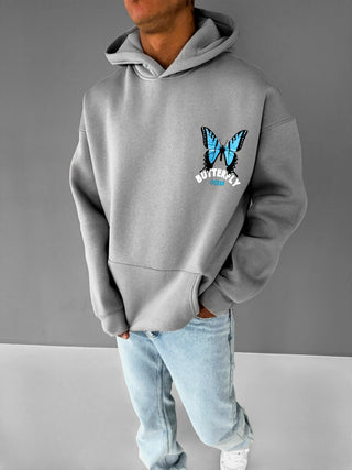 OVERSIZE BUTTERFLY FLEECE HOODIE GRAY