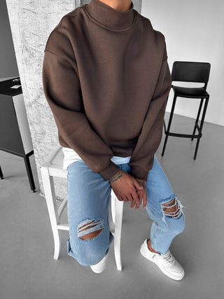 BOXY OVERSIZED FLEECE SWEATSHIRT BROWN