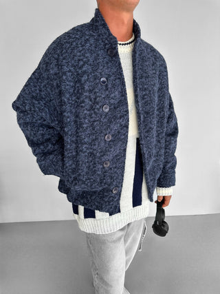 ESSENTIALS OVERSIZE WOOL BLEND JACKET NAVY