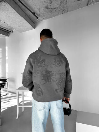 OVERSIZED EMBOSSED PATTERN HOODIE ANTHRACITE