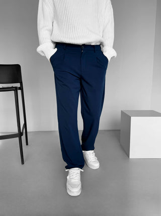 BAGGY PLEATED CHINO TROUSERS NAVY