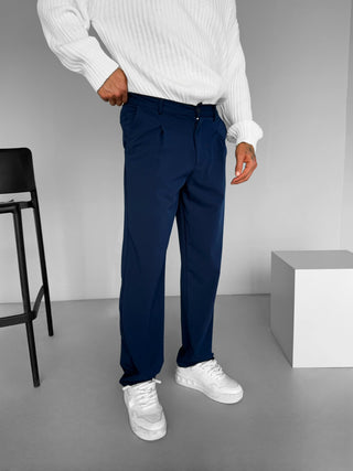 BAGGY PLEATED CHINO TROUSERS NAVY