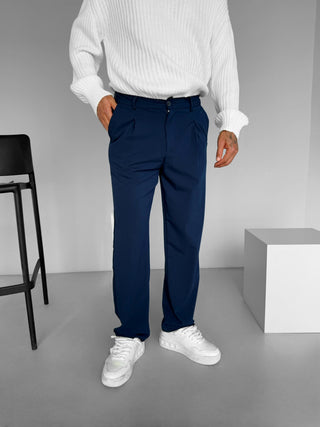 BAGGY PLEATED CHINO TROUSERS NAVY