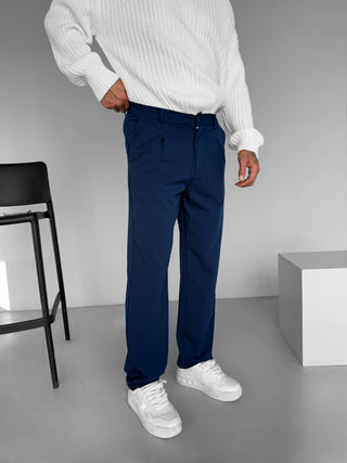 BAGGY PLEATED CHINO TROUSERS NAVY