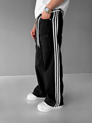 BAGGY STRIPED TRACK JEANS BLACK