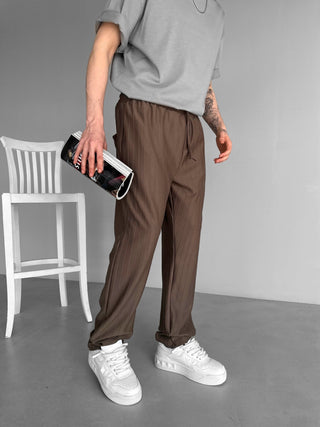 BAGGY STRIPED TROUSERS BROWN