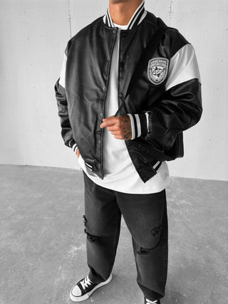 BASEBALL VARSITY JACKET IN LEATHER LOOK 