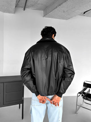 BOMBER FAUX LEATHER JACKET BLACK