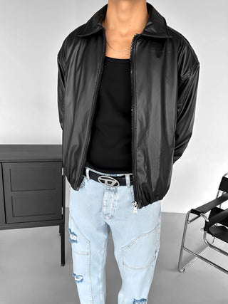 BOMBER FAUX LEATHER JACKET BLACK