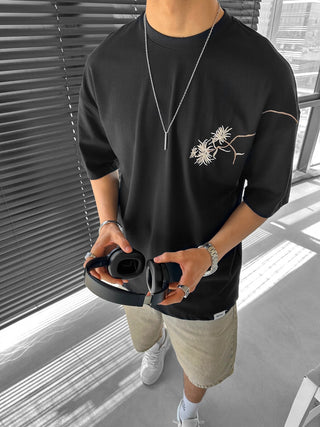 BRANCH EMBROIDERY OVERSIZE T-SHIRT BLACK