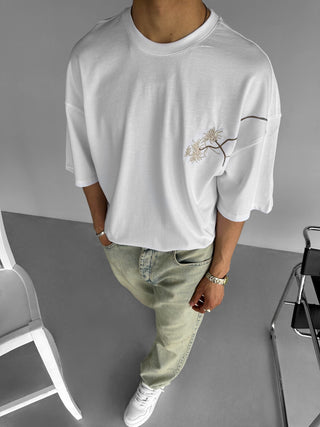 BRANCH EMBROIDERY OVERSIZE T-SHIRT WHITE