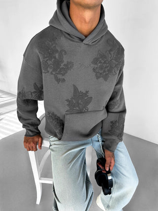 OVERSIZED EMBOSSED PATTERN HOODIE ANTHRACITE