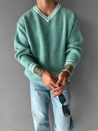 CRICKET OVERSIZE KNITTED V-NECK SWEATER MINT