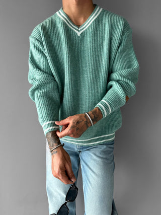 CRICKET OVERSIZE KNITTED V-NECK SWEATER MINT