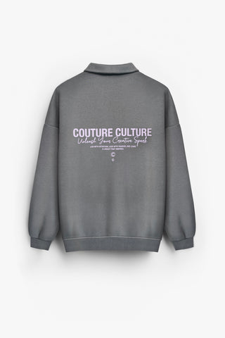 STATEMENT OVERSIZE CULTURE POLO SWEATER ANTHRACITE