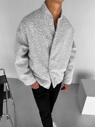 ESSENTIALS OVERSIZE WOOL BLEND JACKET GRAY