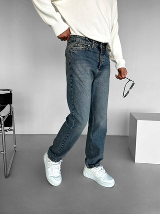 FADED EFFECT REGULAR FIT JEANS DARK BLUE