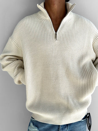 KNITTED RELAXED HALF ZIPPER SWEATER BEIGE