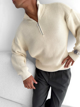 KNITTED RELAXED HALF ZIPPER SWEATER BEIGE