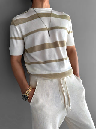 KNITTED T-SHIRT WITH STRIPED STRUCTURE BEIGE