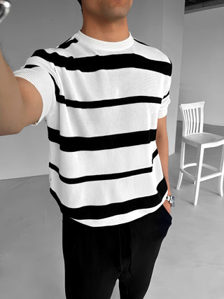 KNITTED T-SHIRT WITH STRIPED STRUCTURE WHITE