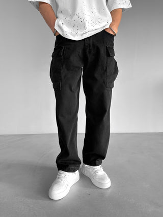 LOOSE FIT CARGO JEANS BLACK