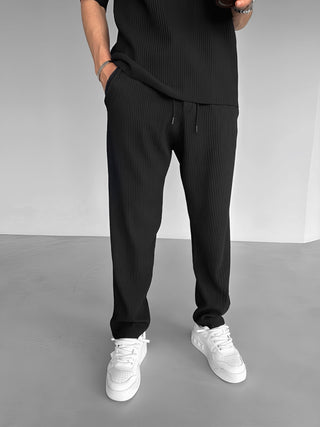 LOOSE FIT RIBBED TROUSERS BLACK