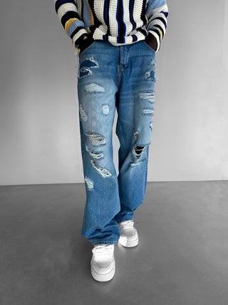 LOOSE FIT RIPPED JEANS BLUE