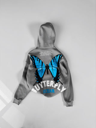 OVERSIZE BUTTERFLY FLEECE HOODIE GRAY