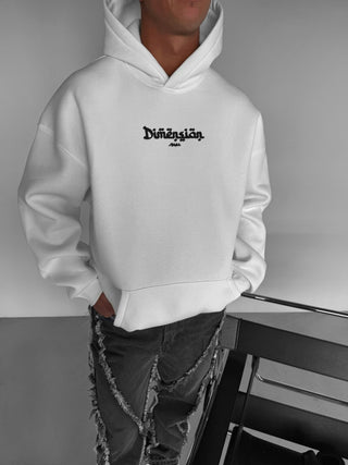 OVERSIZE DIMENSION PATTERNED FLEECE HOODIE WHITE-BLACK