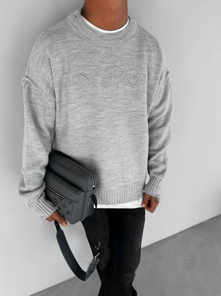 OVERSIZE DISTRESSED KNIT SWEATER GRAY