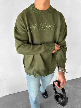 OVERSIZE DISTRESSED KNIT SWEATER KHAKI