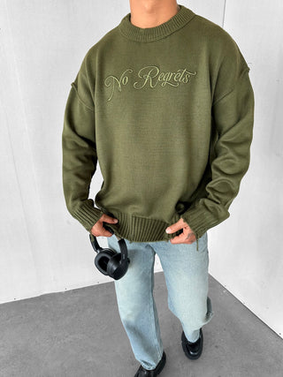 OVERSIZE DISTRESSED KNIT SWEATER KHAKI