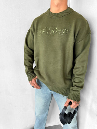 OVERSIZE DISTRESSED KNIT SWEATER KHAKI