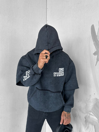 OVERSIZE FLEECE WASHED HOODIE BLACK