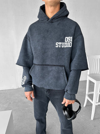 OVERSIZE FLEECE WASHED HOODIE BLACK