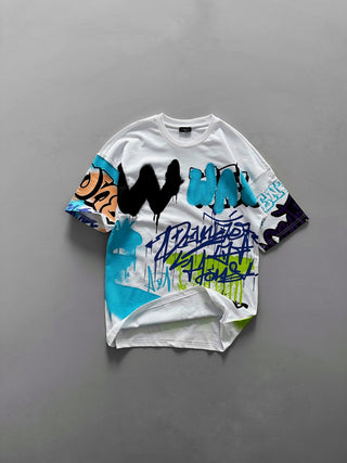 OVERSIZE GRAFFITI PRINTED T-SHIRT WHITE