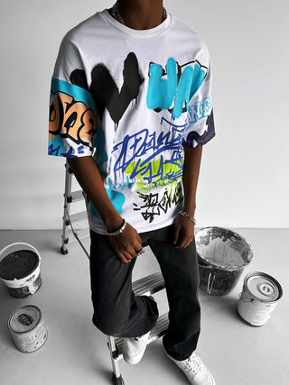 OVERSIZE GRAFFITI PRINTED T-SHIRT WHITE