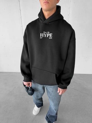 OVERSIZE HYPE PATTERNED FLEECE HOODIE BLACK