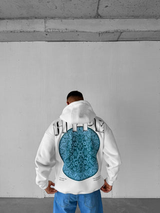 OVERSIZE HYPE PATTERNED FLEECE HOODIE WHITE