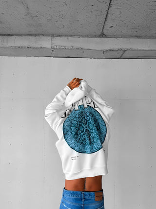 OVERSIZE HYPE PATTERNED FLEECE HOODIE WHITE