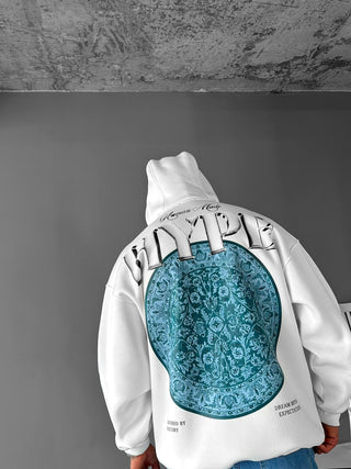 OVERSIZE HYPE PATTERNED FLEECE HOODIE WHITE