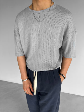 OVERSIZE KNIT STRUCTURED T-SHIRT GRAY