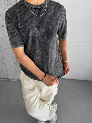 OVERSIZE KNIT WASHED EFFECT T-SHIRT BLACK