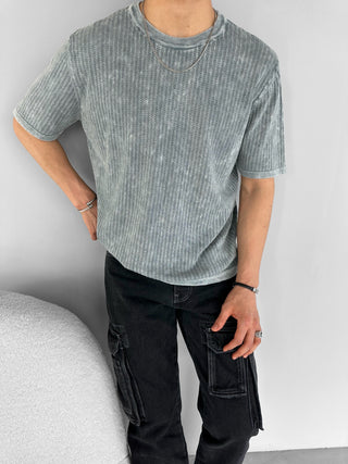 OVERSIZE KNIT WASHED EFFECT T-SHIRT GRAY