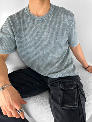 OVERSIZE KNIT WASHED EFFECT T-SHIRT GRAY