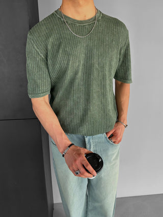 OVERSIZE KNIT WASHED EFFECT T-SHIRT GREEN