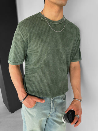 OVERSIZE KNIT WASHED EFFECT T-SHIRT GREEN