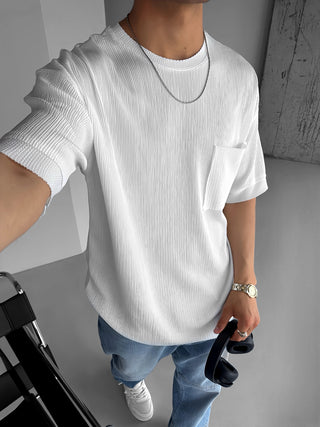 OVERSIZE LONG KNIT STRUCTURE T-SHIRT WHITE